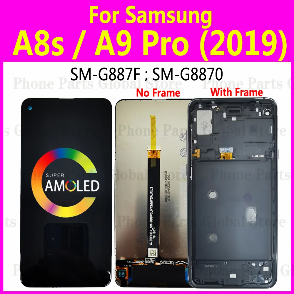 Super AMOLED A9 Pro 2019 Display For Samsung Galaxy A8S LCD With Frame G887 SM-G887F Screen Touch Digitizer Assembly Replacement