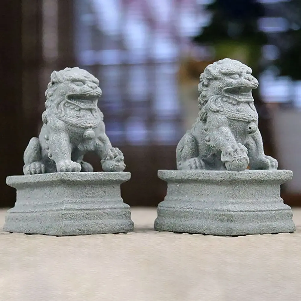 1 Pair Chinese Style Miniature Lion Figurines Stone Guardian Mini Sculpture Fu Prosperity Fishtank Ornament Fengshui Shi Statue