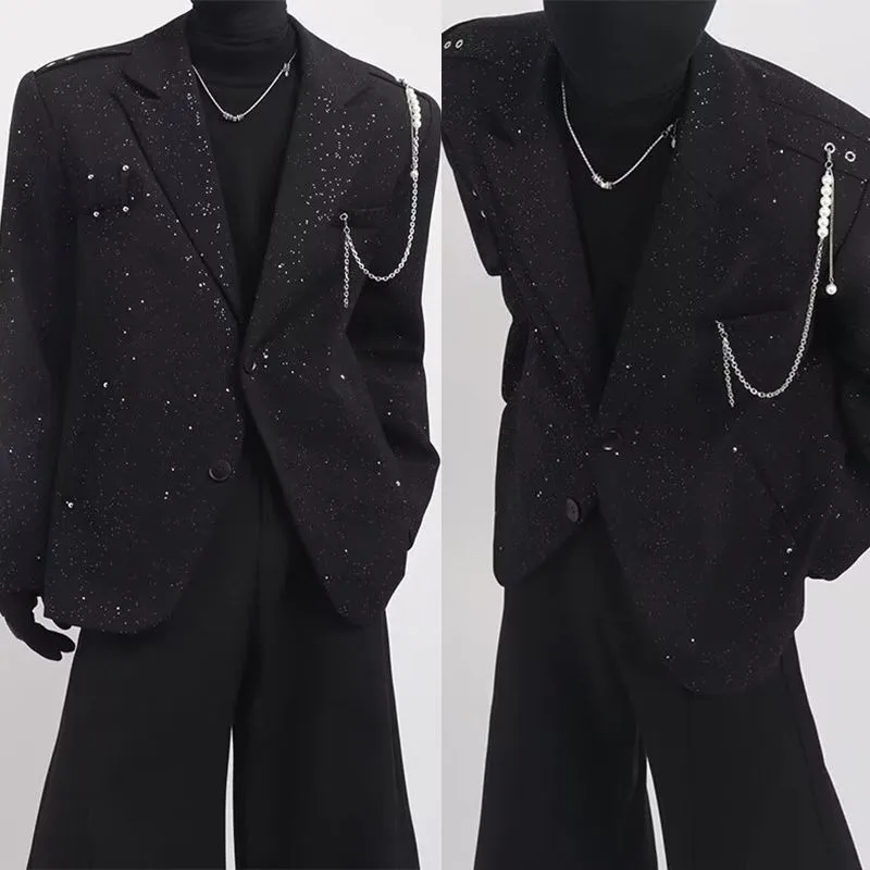 

Осенний новый мужской пиджак с длинными рукавами и блестками, американский ретро-модный тренд, свободные повседневные простые нишевые мужские топы 2025