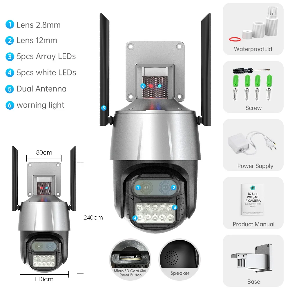 

Новая уличная Wi-Fi камера 8 МП 4K с противоугонной сиреной и сигнализацией, двойной объектив с 8-кратным увеличением, скоростная купольная камера ПНН с автоматическим отслеживанием, IP-камера видеонаблюдения