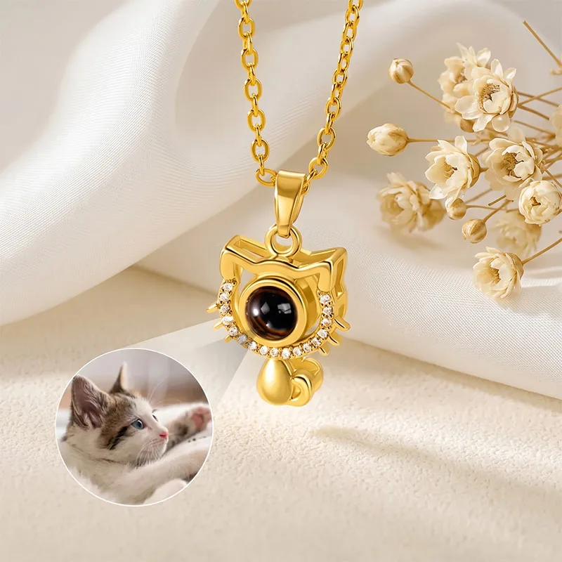 Projection Photo Necklace Custom Picture Cat Pendant Necklace Personalized Image projection necklaceAnniversary Jewelry Gift