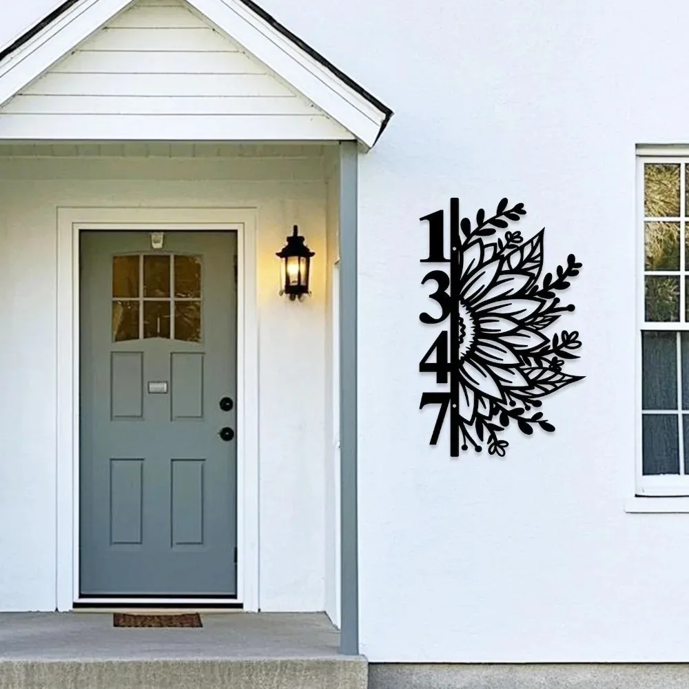Durable Floral Sunflower Custom Metal Door Number Plaque Address Wall Sign For Indoor Outdoor Home Living Room Decor