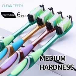 Medium hard bristle toothbrush 6 independent packages for adults Medium bristle toothbrus for Men and women