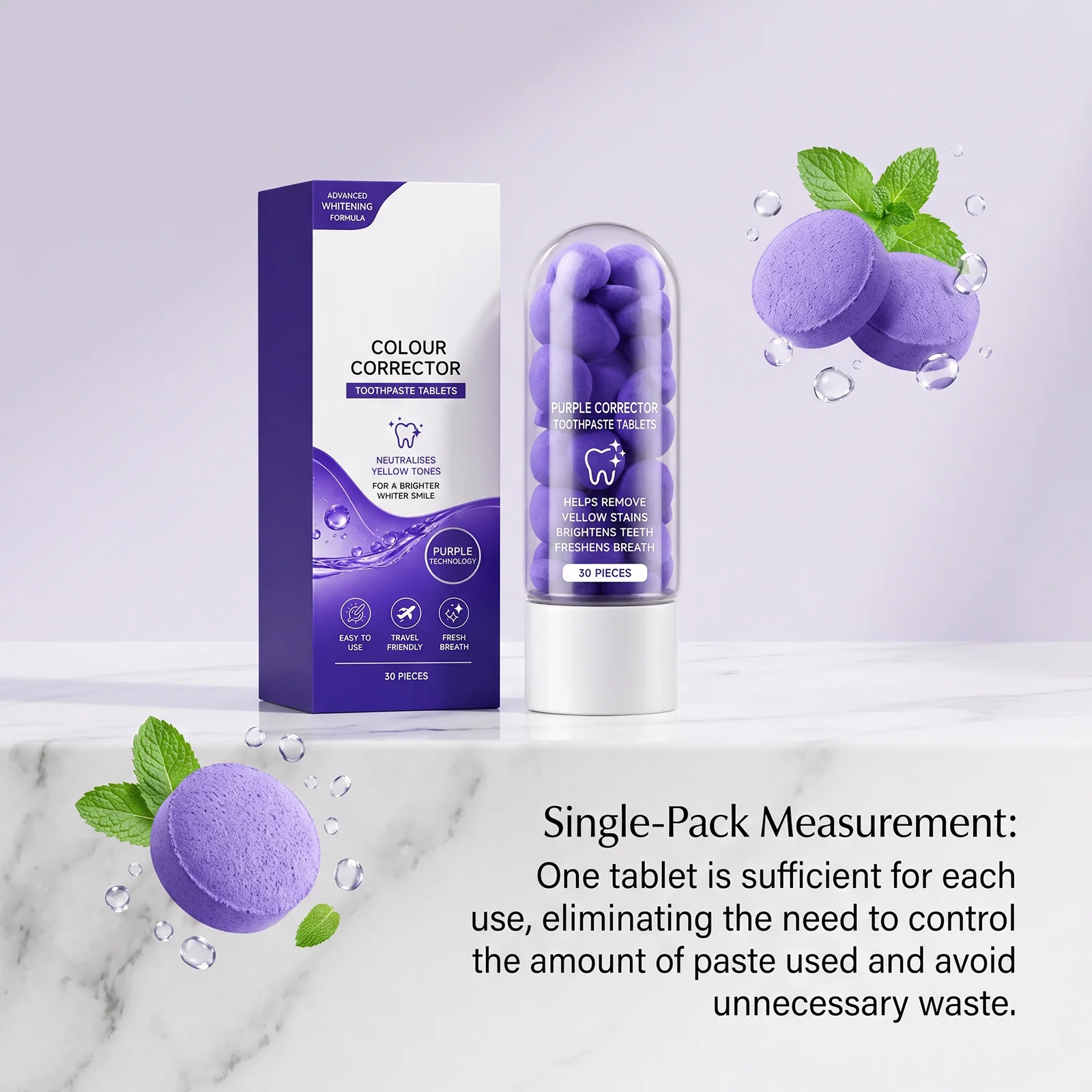 Purple Teeth Cleansing Tablets. Mild Daily Oral Care,Clean Tooth Surfaces,Long Lasting Fresh Breath, Whiten & Protect Your Teeth