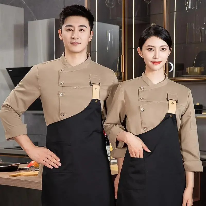 Long Sleeve Restaurant Chef Uniform Man Hotel Kitchen Chef Jacket +apron Bakery Sushi Chef Cooking Wear Cafe Baker Work Clothes