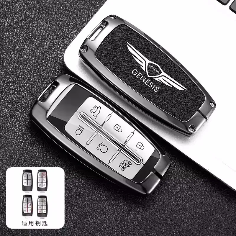 Leather Car Key Case Cover Protector Shell Bag For Hyundai Genesis G80 GV70 GV80 GV90 2019 2020 2021 2022 Keychain Accessories