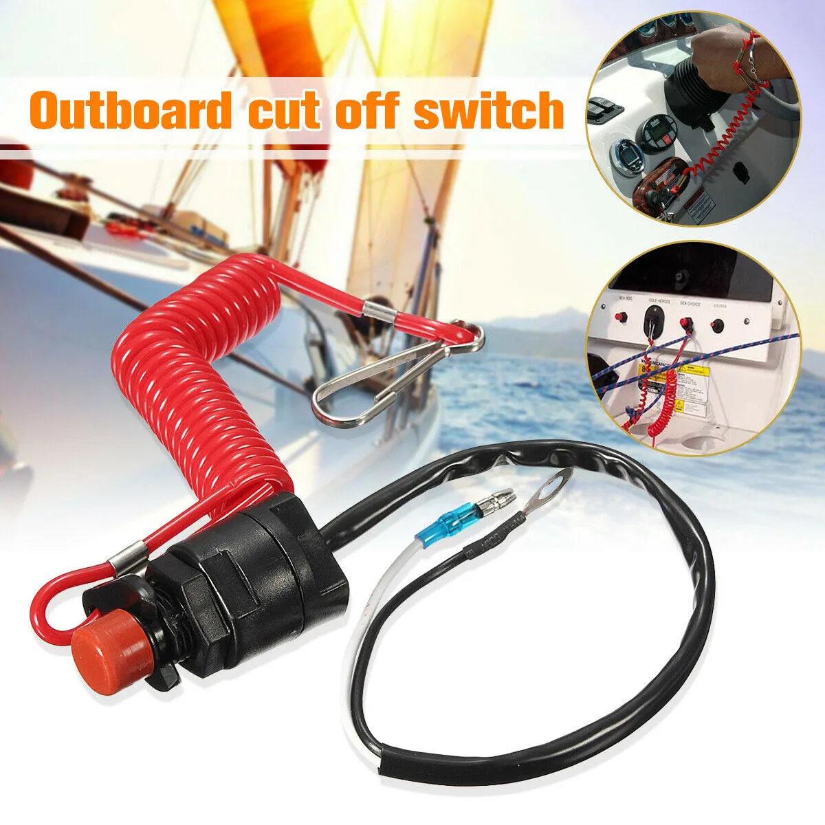 Boat Motor Emergency Kill Stop Switch for /Tohatsu Outboard Stop Kill Switch Cut Off Switches with Safety Lanyard