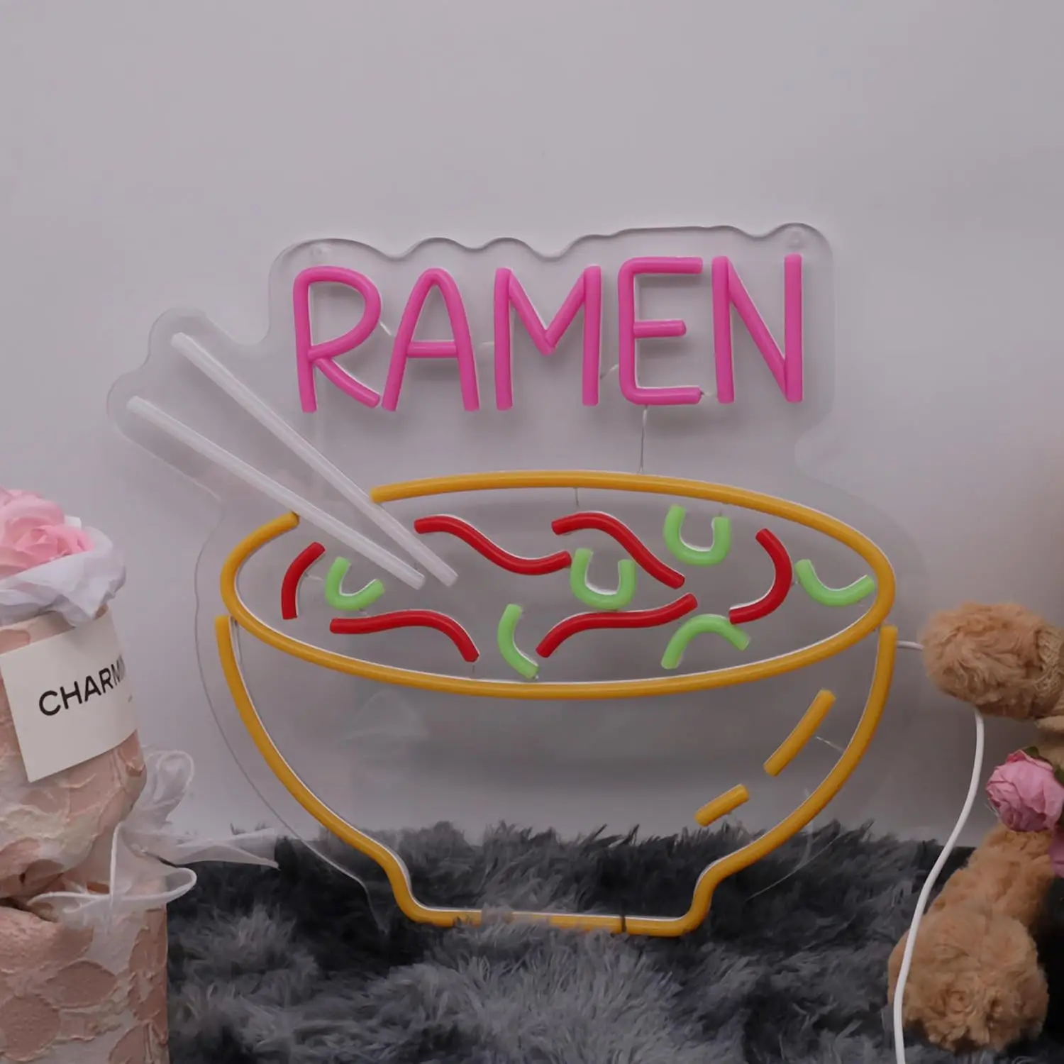 Ramen Neon Sign USB Dimmable Noodle LED Neon Light for Restaurant Ramen Shop Kitchen Gaming Room Anime Room Decoration Gift