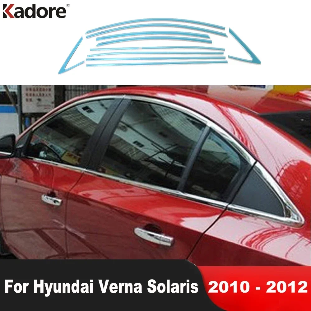 For Hyundai Verna Solaris 2010 2011 2012 Stainless Steel Car Full Set Window Frame Sill Trim Molding Garnish Strip Accessories