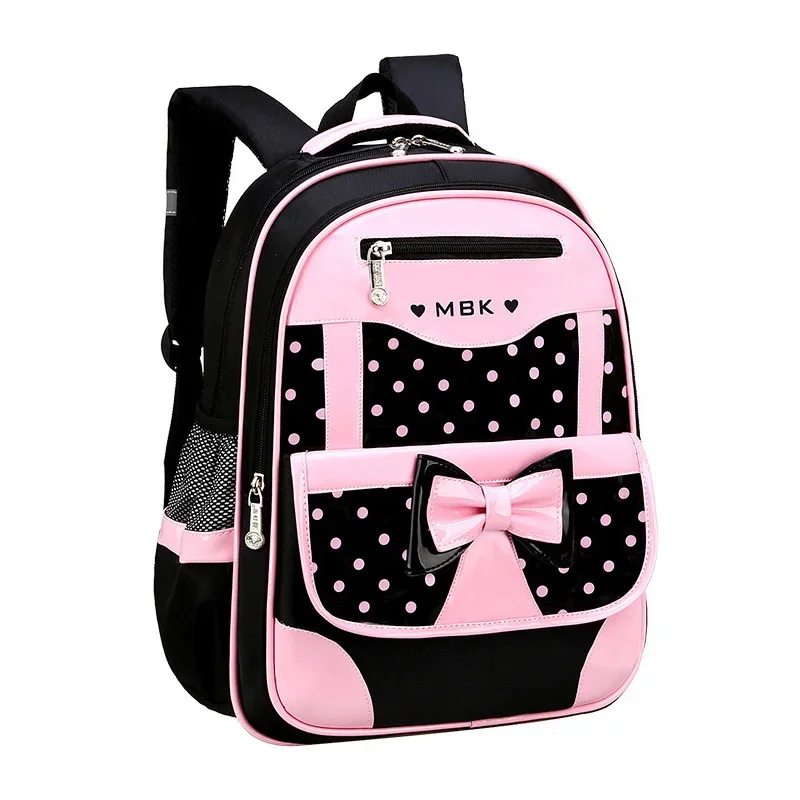 2 Pcs Korean Version Black Pink Bow Elementary School Children's Backpack Girls Handheld Large Capacity Waterproof