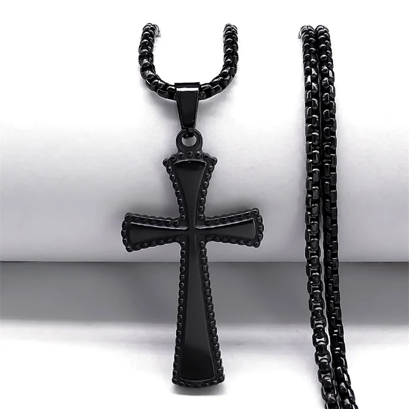 Gothic Cross Necklace Stainless Steel Black Color Necklaces Punk Paty Gift Jewelry Aesthetic Grunge Y2k Accessories NA242S02