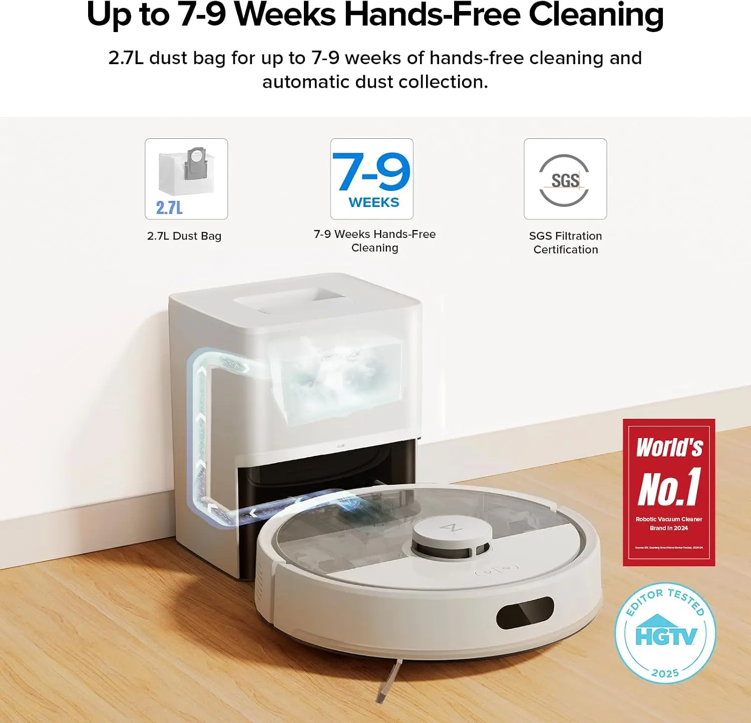 ^For Q7 M5+ Robot Vacuum and Mop, Up to 7-9 Weeks Self-Empty, 10000Pa | Upgraded from Q5 Max+, Dual Anti-Tangle System for Pet H