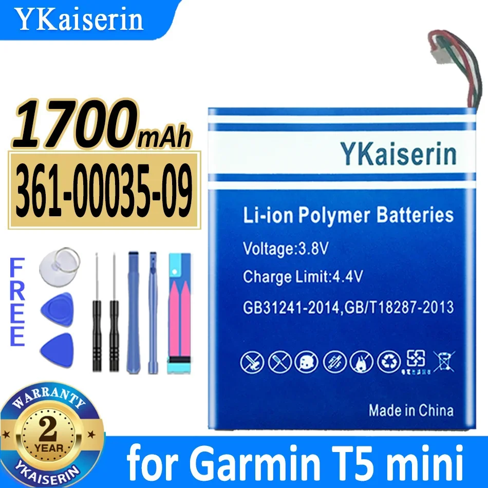 1700mAh YKaiserin Battery 361-00035-09 for Garmin T5 Mini TT 15 mini Bateria