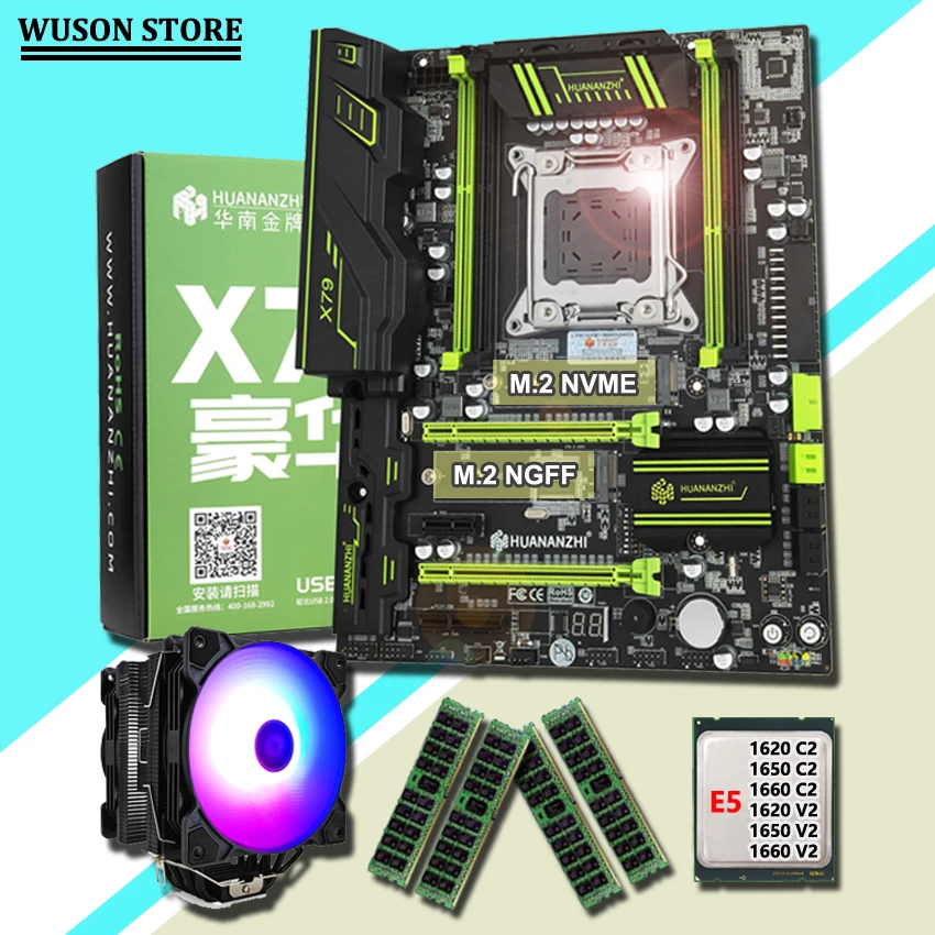 

HUANANZHI X79 Grand-Bomber Gaming Motherboard Set CPU E5 1650 1660 V2 1620 C2 DIY RAM 4*16G 64G DDR3 RECC 6 Heatpipes CPU Cooler