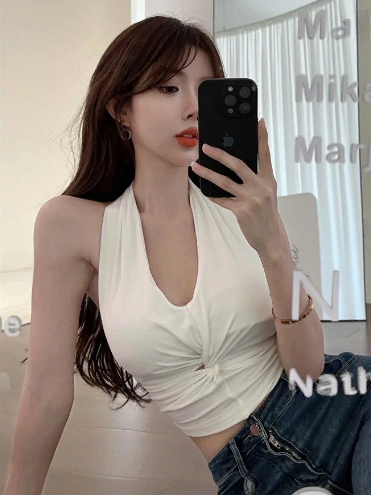 

Korean Style Slim Fit Short Sleeveless Vest Women's Outerwear Baring Belly Design Summer Fashion Casual Sweet And Spicy