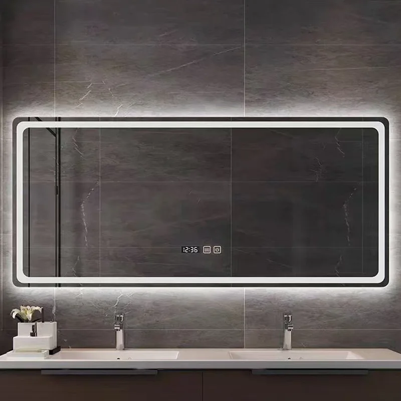 Luxury 28x36 Inch Smart LED Bathroom Mirror Rectangular Anti-Fog 3 Color Dimmable Touch Screen Vanity Mirror IP44 Waterproof
