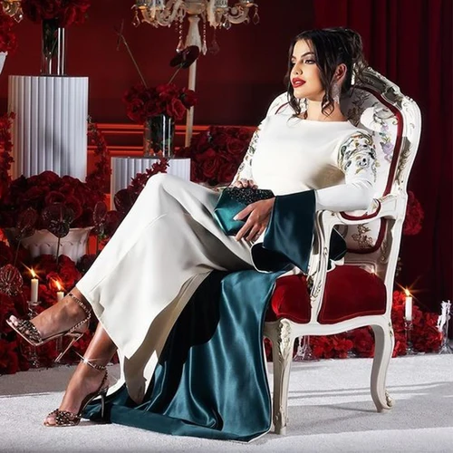 Imagen 2 del producto Arya Vestido de noche marfil y verde Arabia Saudita Manga larga Hasta el tobillo Ocasión Personalizado Mujer فسات intelliفхара3).