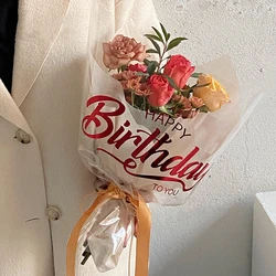 Happy Birthday Stamping Packaging Film For Flowers, Cellophane Art Paper, DIY Craft, Hot Stamping Foil flower Wrapping Paper