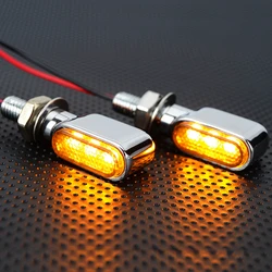 2X Chrome Mini Motorcycle Flasher LED Turn Signal Light Led Lights for Motorcycle Accessories Cafe Racer with E24 Emark Approval