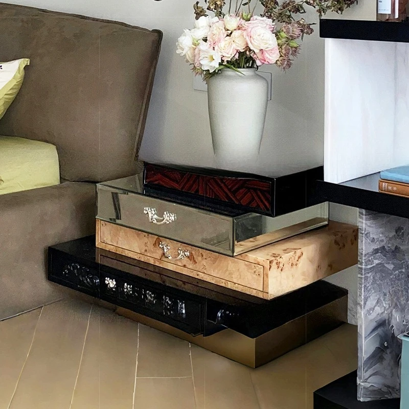 

Light luxury irregular solid wood bedside table multi-storey bedroom home modern design