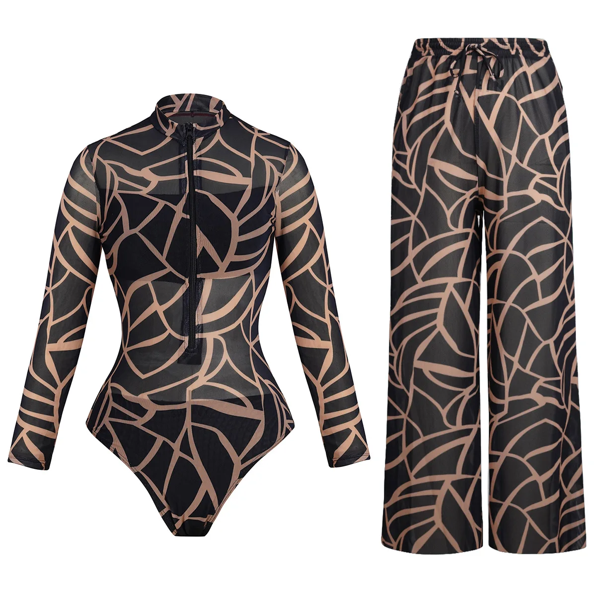 2026 Women's Long Sleeve One Piece Swimsuit Swimwear Zipper Front Sport Bathing Suit for Surfing Swimming Bodysuit Two Piece Set