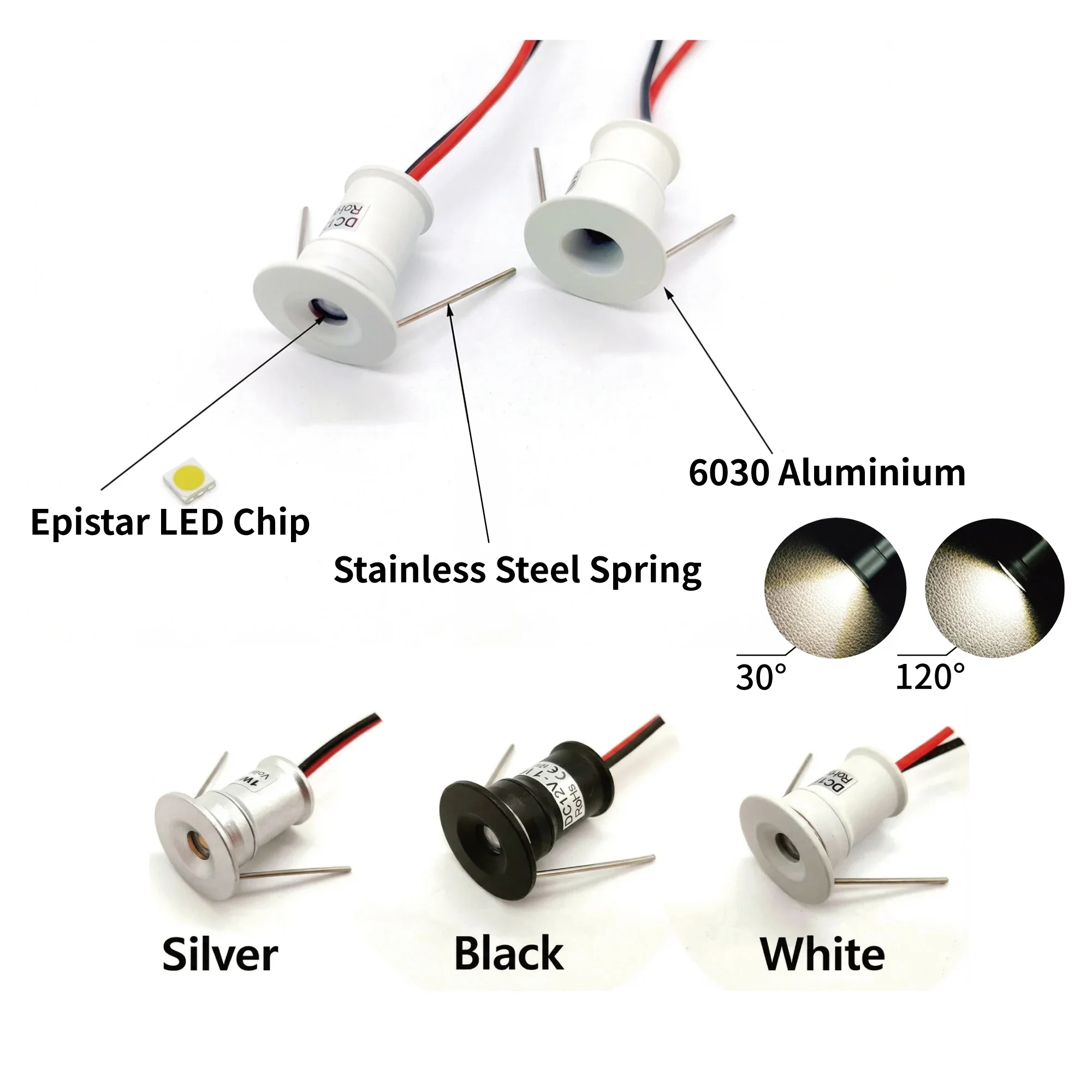 1W LED White Black Silver Mini Recessed Spot Light 12V IP65 Ceiling Downlight Indoor Cabinet Lamp Stair Spotlight with Driver