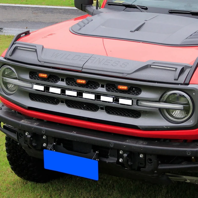 Front Grill Inserts With Amber Light For Ford Bronco 2021-2024 2/4 Door Front Mesh Grille Inserts Grills Frame Trim