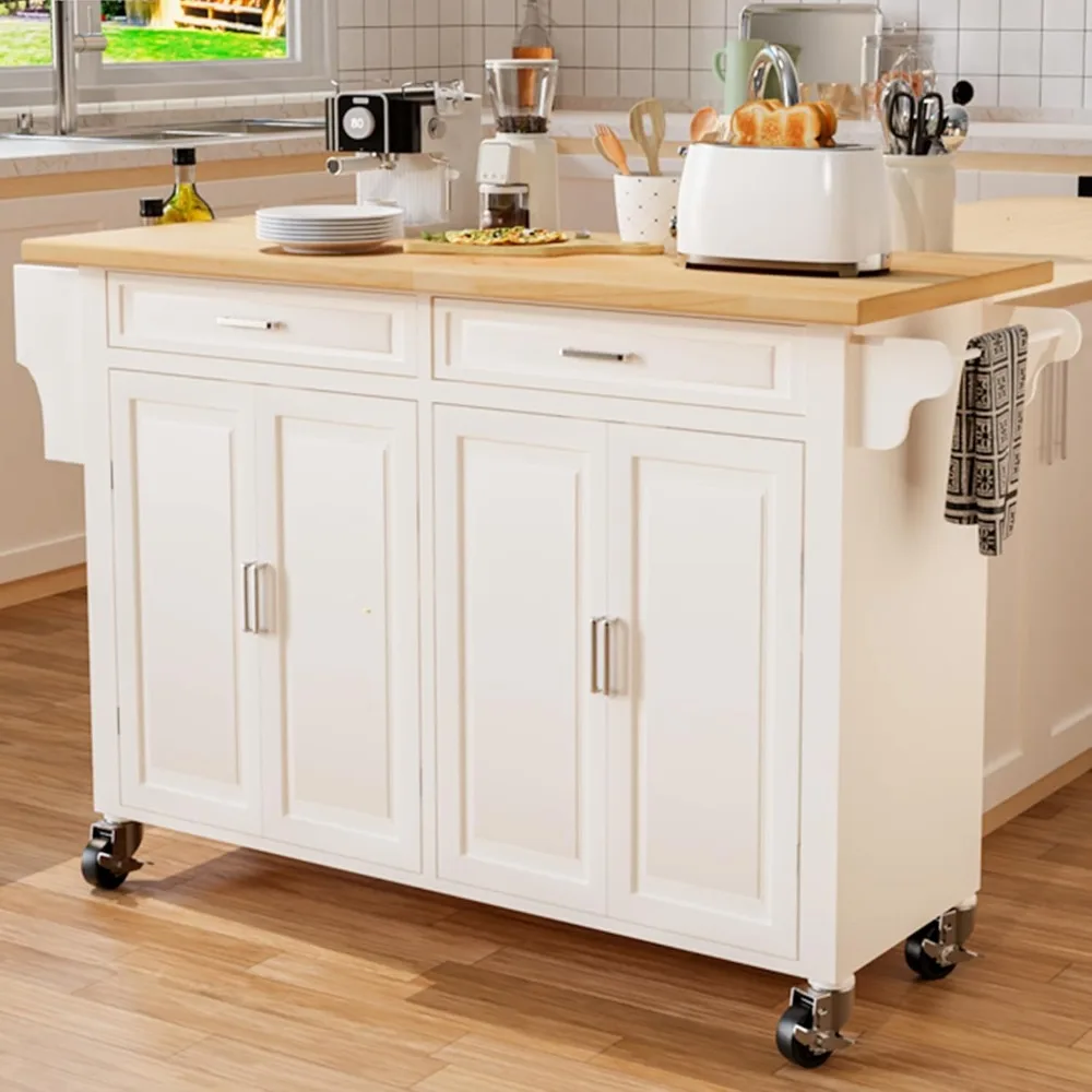 

Kitchen Island with Storage 54" Large Rolling Kitchen Island Cart On Wheels 2 Cabinets 2 Drawers