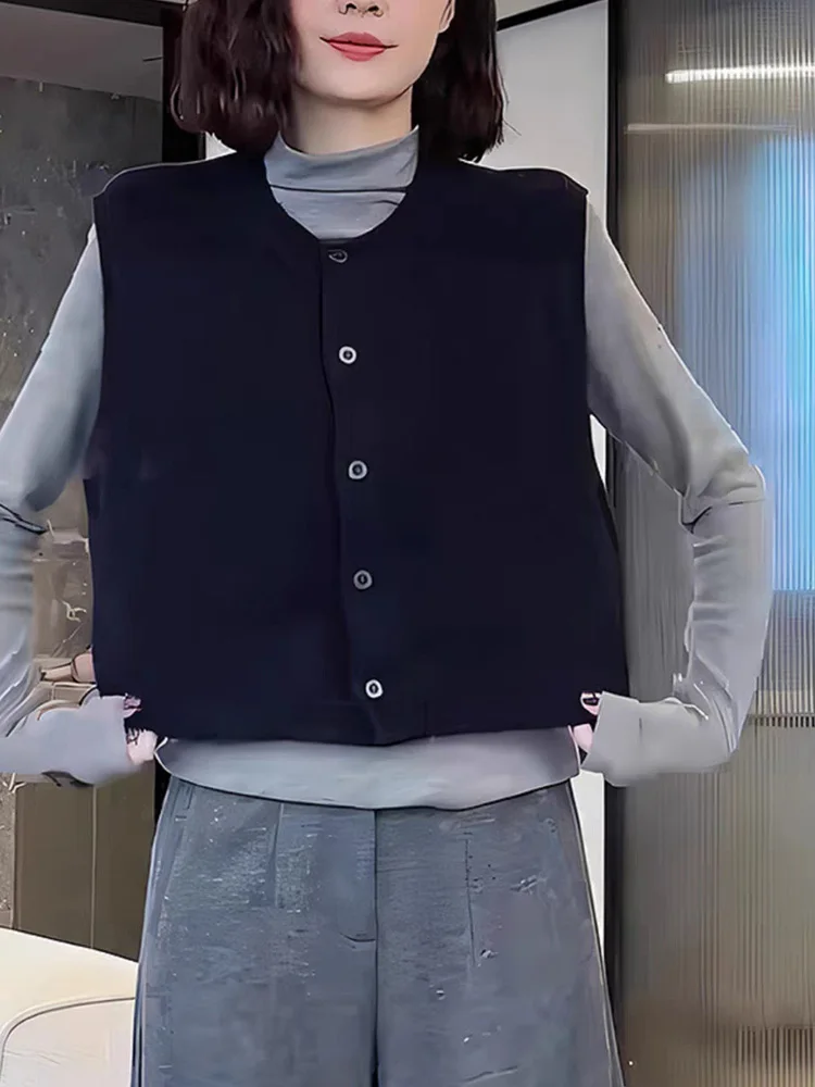 Koreaans anti-aging ontwerp Ronde neveld gebreide vest met één knoop, eenvoudig, veelzijdig, los, modieus laagjesvest