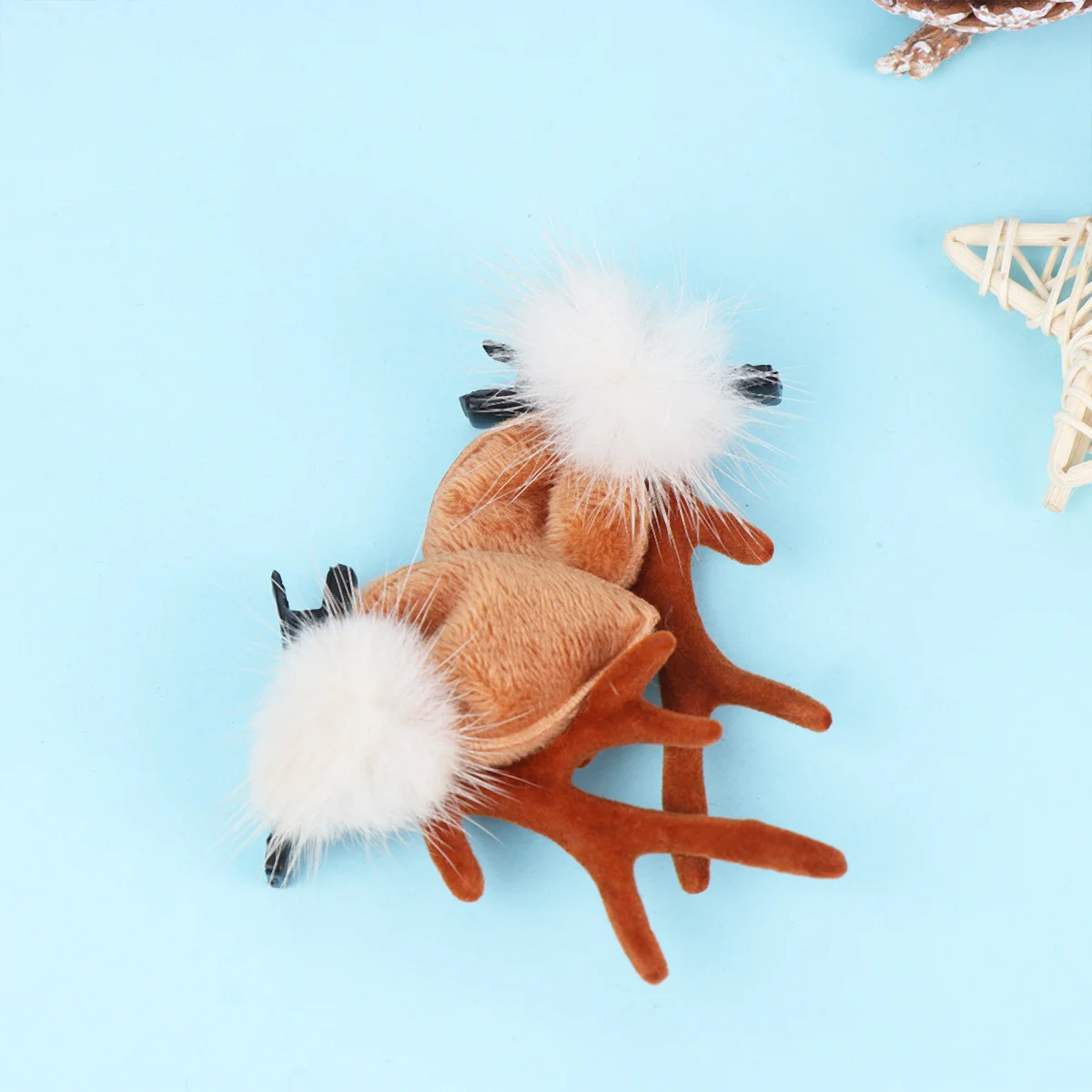 

2pcs Christmas Hair Clips Antler White Pompon Hairpins Holiday Party Decoration Xmas Barrettes Cloth Hair Clips