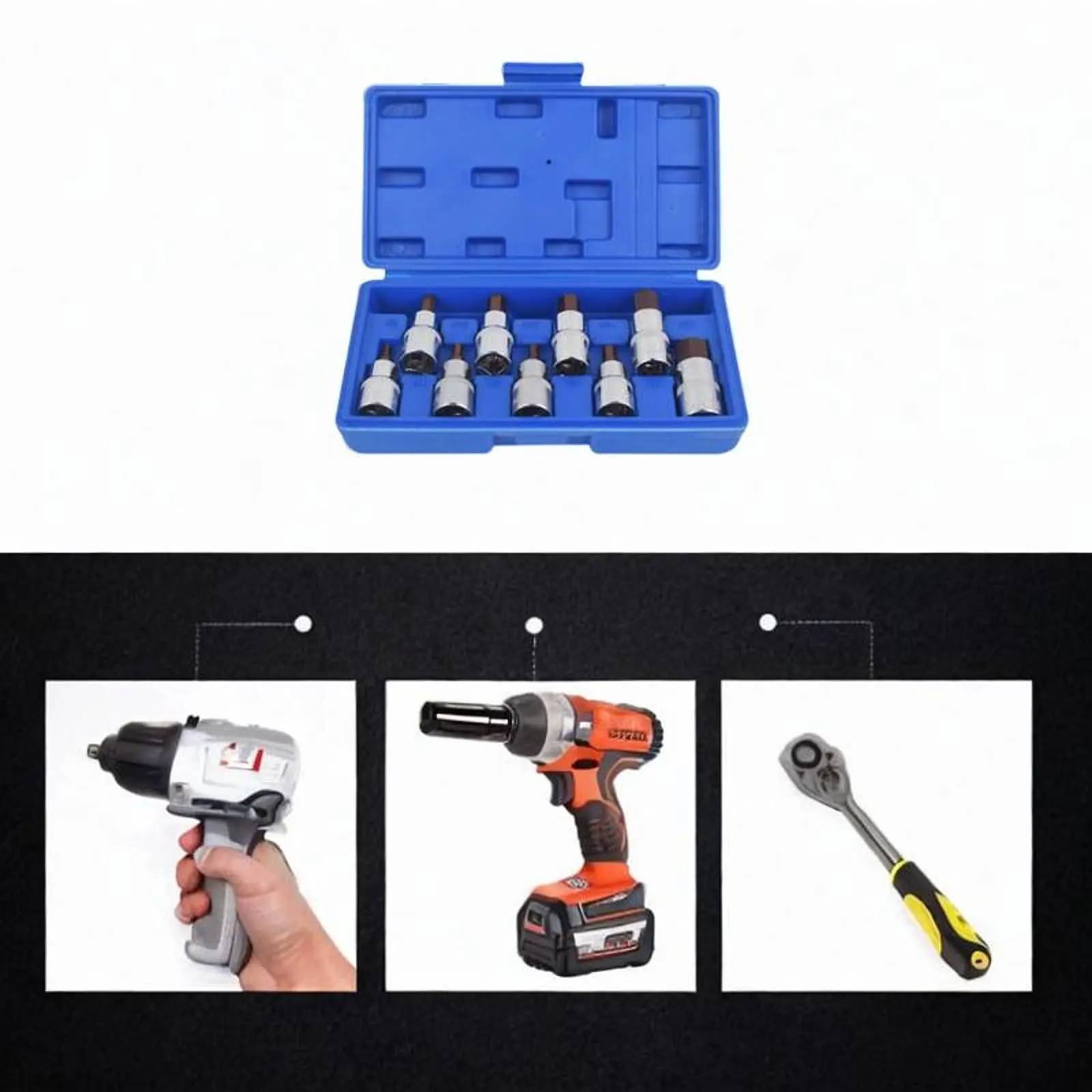 9Pcs 1/2" Hex Bit Socket Set Supplies Replacement Tool Kit Premium Accessory Impact Socket Set for Machinery DIY Repairs