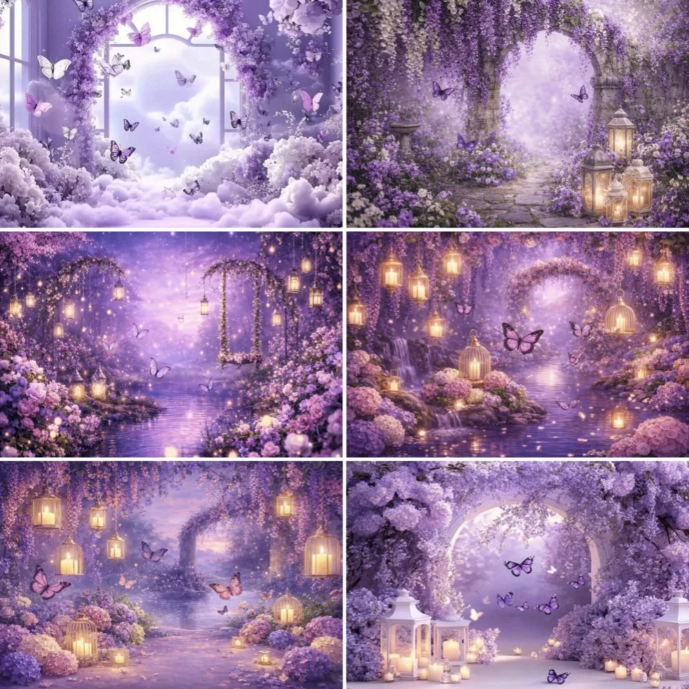 

Purple Wisteria Flower Party Decoration Background Garden Arch Romantic Floral Backdrop Wedding Photography Banner Supplies Prop