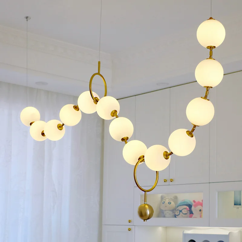 French Restaurant Chandelier Creamy Style Living Room Dining Table Bar Lamp Designer Magic Bean Pearl Necklace Lighting Fixture