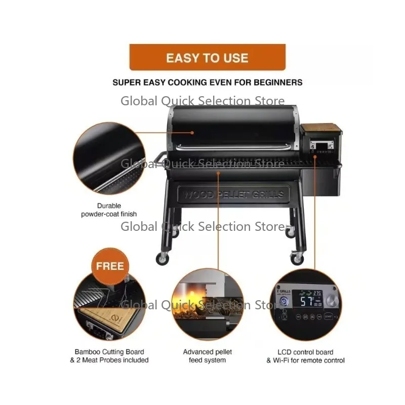 Wood Pellet Grill 1068 Sq.in Bbq Grills Outdoor Bbq Smoker Meat Pellet Smoker Grill Machine with Pid Controller Wifi