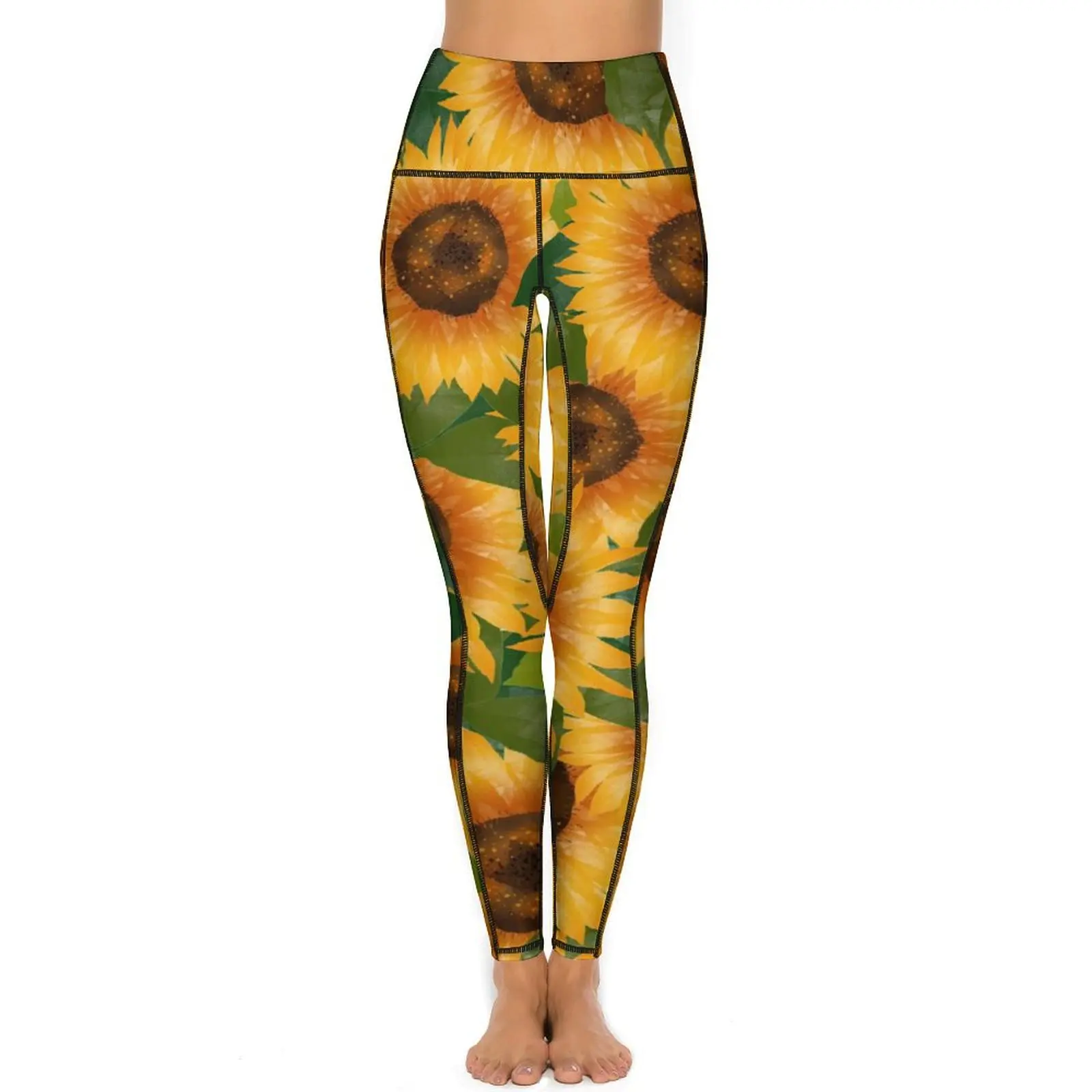 Yellow Sunflower Yoga Pants Women Flowers Print Leggings Push Up Kawaii Yoga Legging Elastic Custom Gym Sport Pants