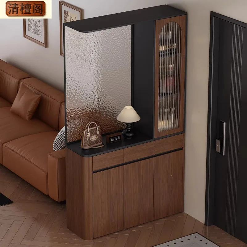 Chinese walnut-colored entrance shoe cabinet integrated storage wine medieval screen partition