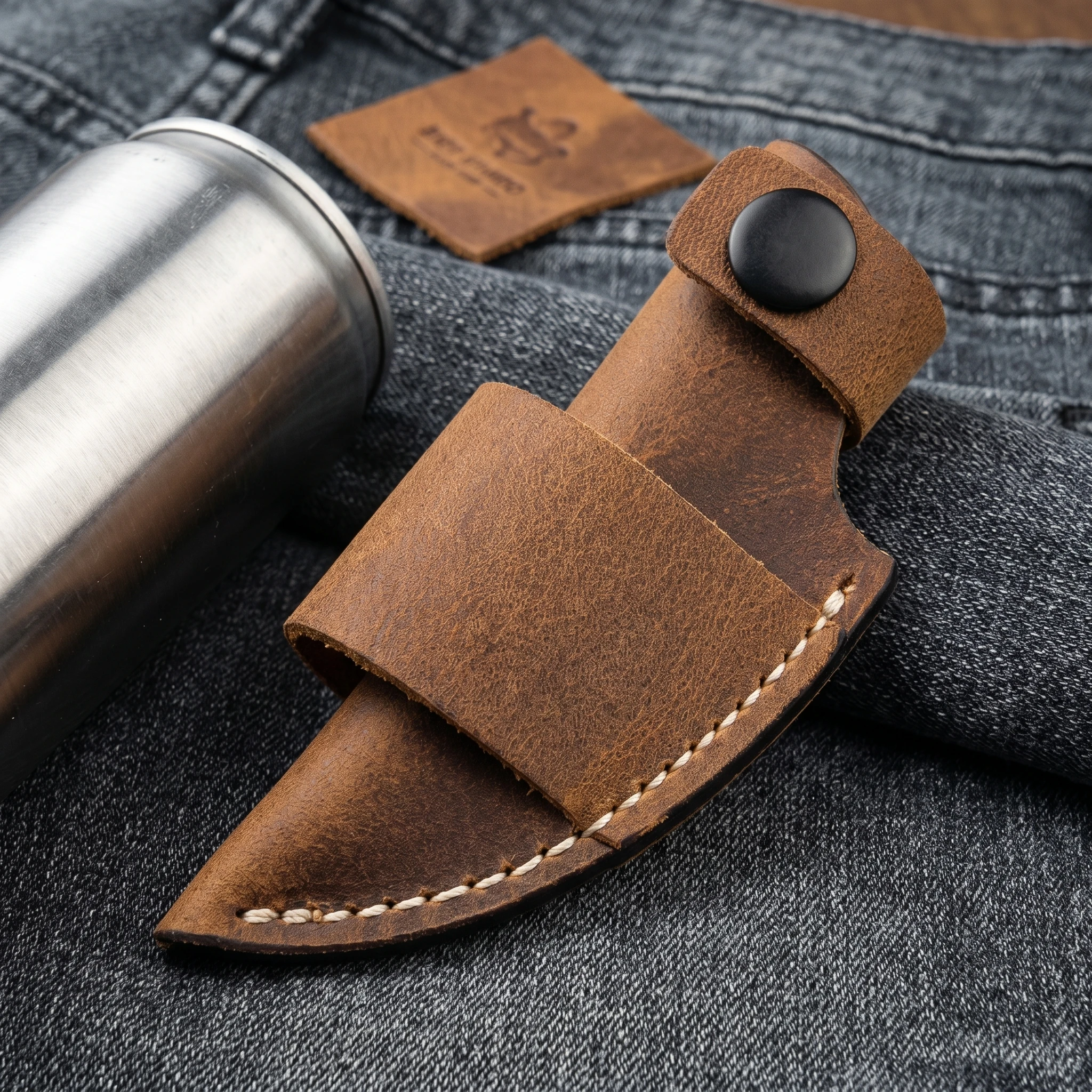 Small Knife Leather Sheath, Tool Replacement, Leather Hand-sewn Retro Leather Sheath, for 32mm Width Knife, Carry Belt Loop view 3