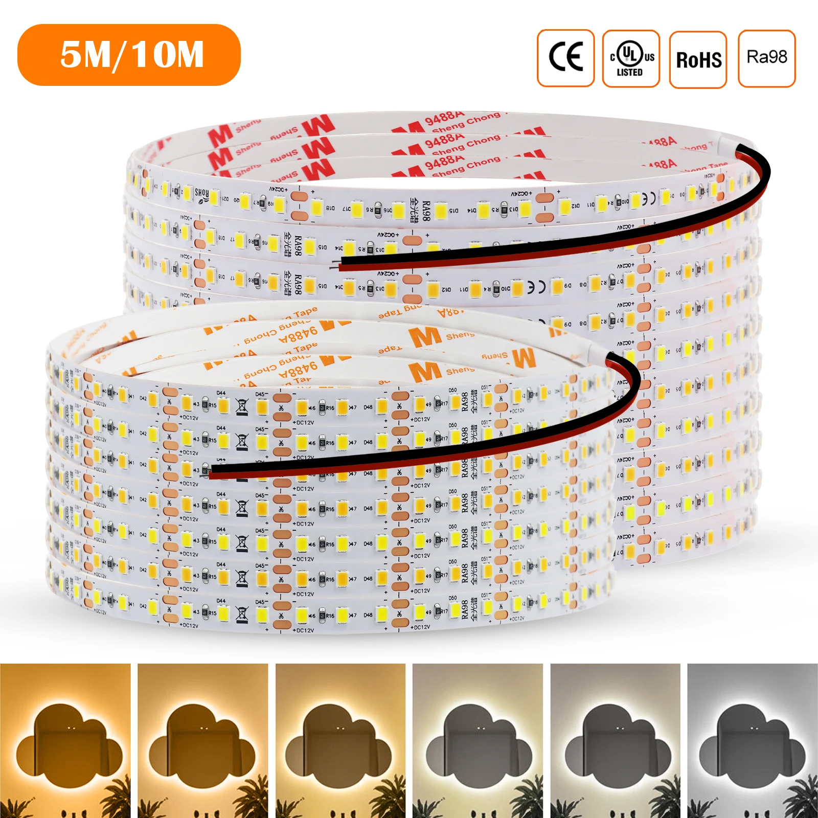 5M 10M LED Lights 12V 8MM Flexible LED Tape 2835 120Leds/m Ribbon Rope Lamp 3000K 4000K 6000K LED Strip Light Room Decor