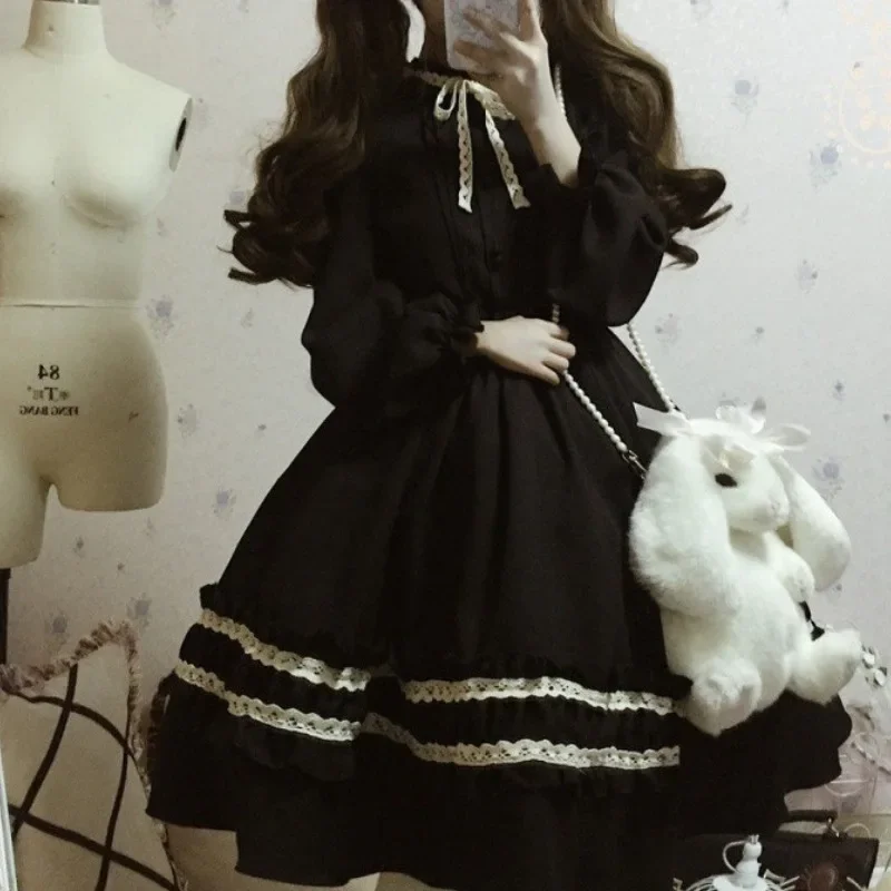 

2025 Harajuku Japanese Kawaii Sweet Lolita Dresses Vintage Retro Party Femme Robe Bowknot Cute Cosplay Dress 11a087