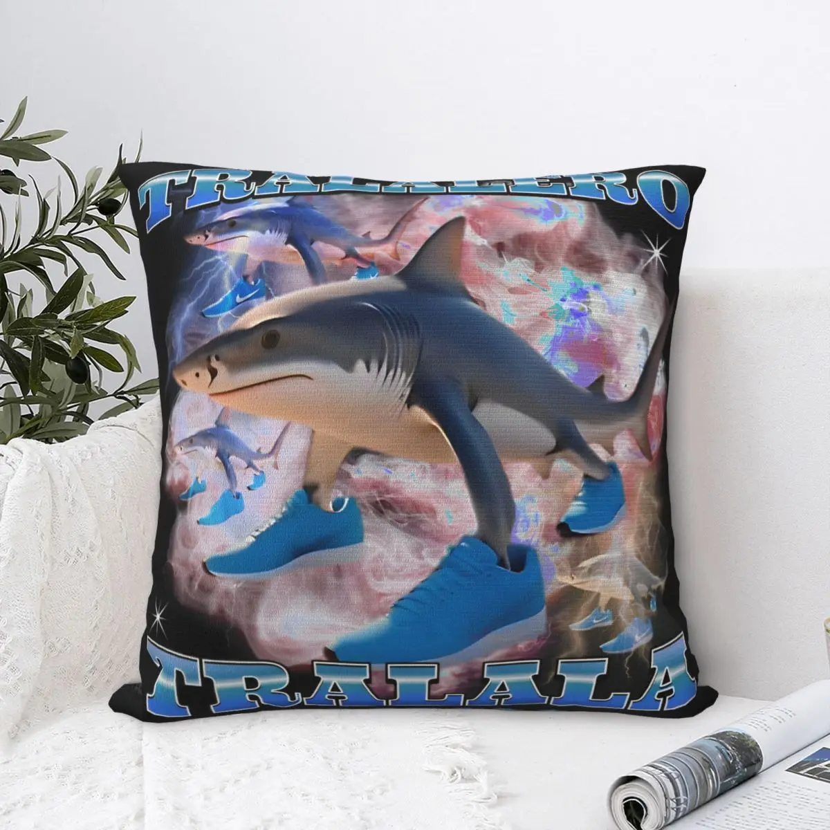 Tralalero Tralala Throw Pillow Cover Polyester Cushions for Sofa Italian Brainrot Meme Funny Pillowcase