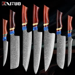 Damascus Kitchen Chef Knife Set 1-7PCS Pro Japanese Knife VG10 Steel Cutting Knife Utility Knife Sharp Knives Sandalwood Handle