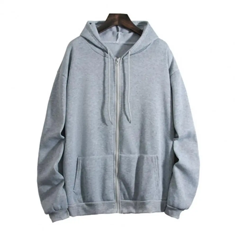 Harajuku Männer Frauen Hoodie Mantel Reiß verschluss lose lange Ärmel Strickjacke Taschen Kordel zug Kapuze Plüsch Frühlings mantel männliche Kleidung