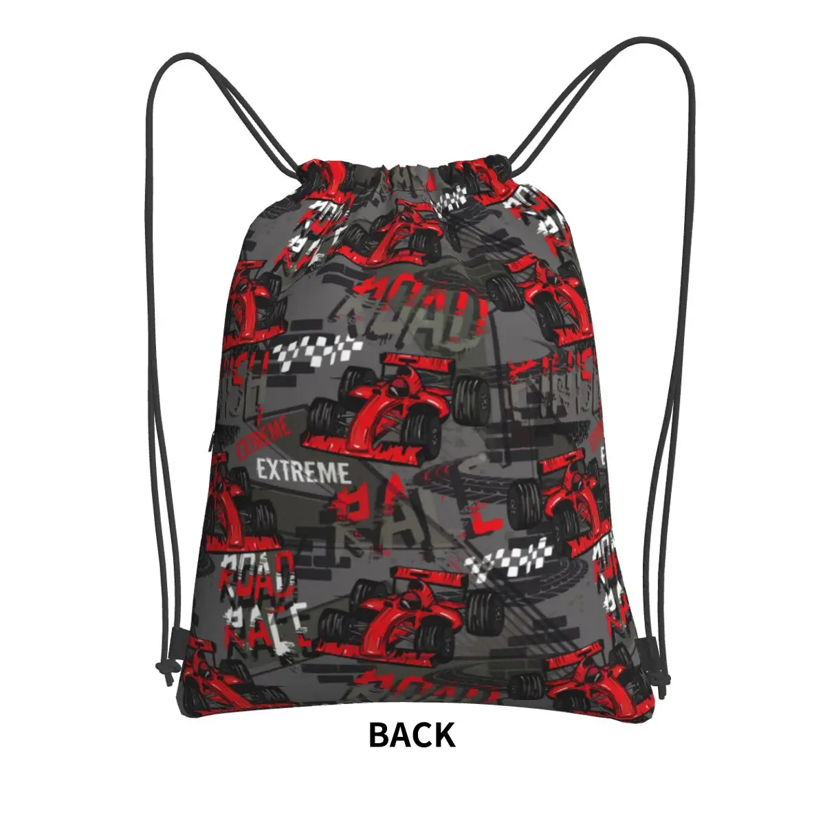 F1 Racing Cars Drawstring Backpack With Zipper Pocket Sports Gym Bag Reversible Print String Sackpack for Exercise