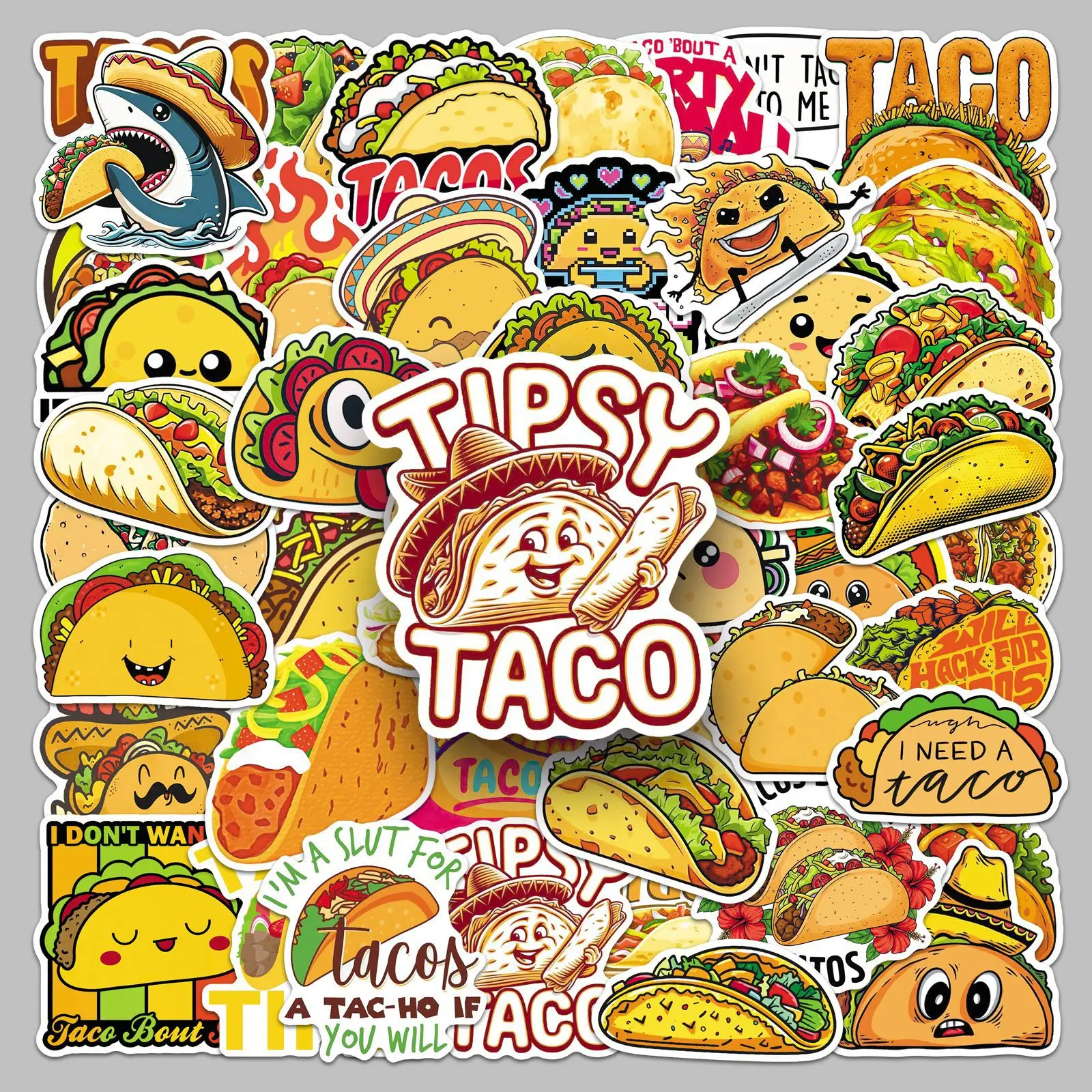 

50PCS Tacos Stickers Taco Mexican Food Cartoon Style DIY Decorable Laptop Phone Case Stationery iPad Waterproof Sticker Kids Toy
