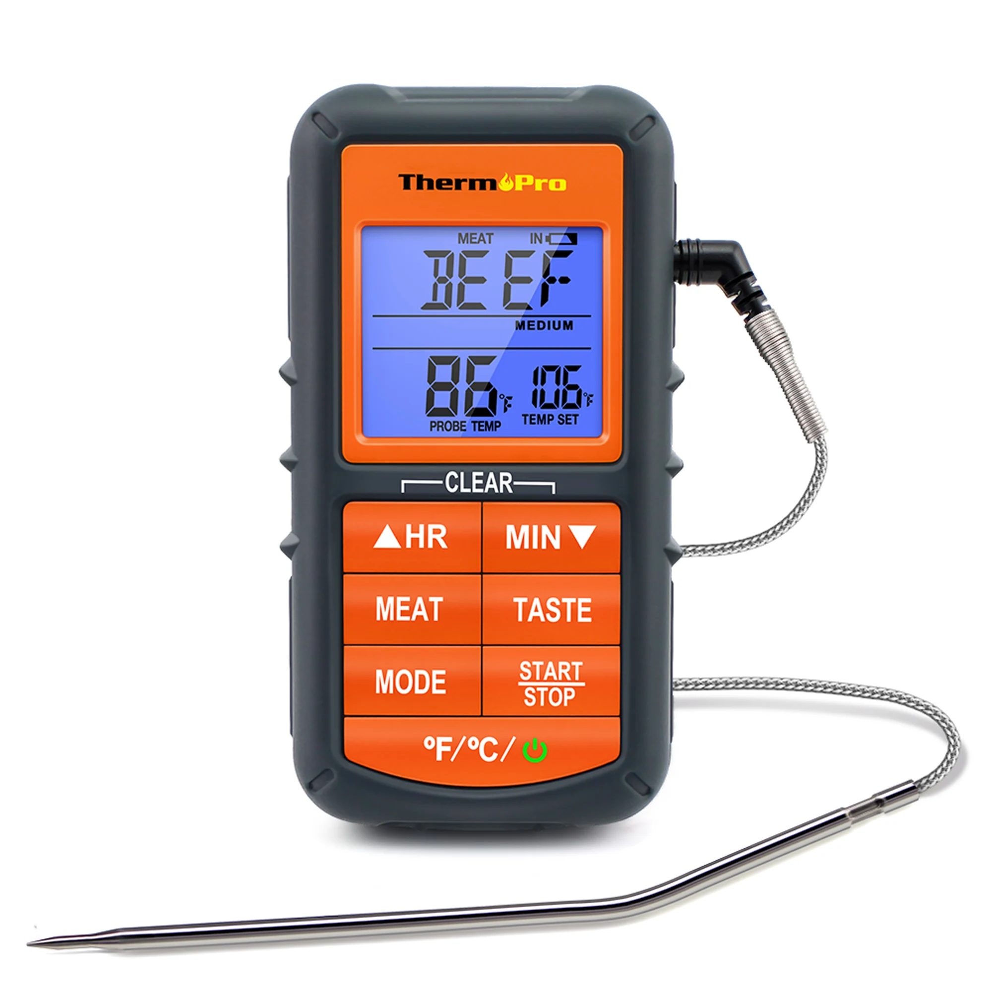 ThermoPro TP-06B Digital Meat Thermometer Probe Kitchen Food Cooking Thermometer Timer USDA Preset Backlight for BBQ Grill Oven