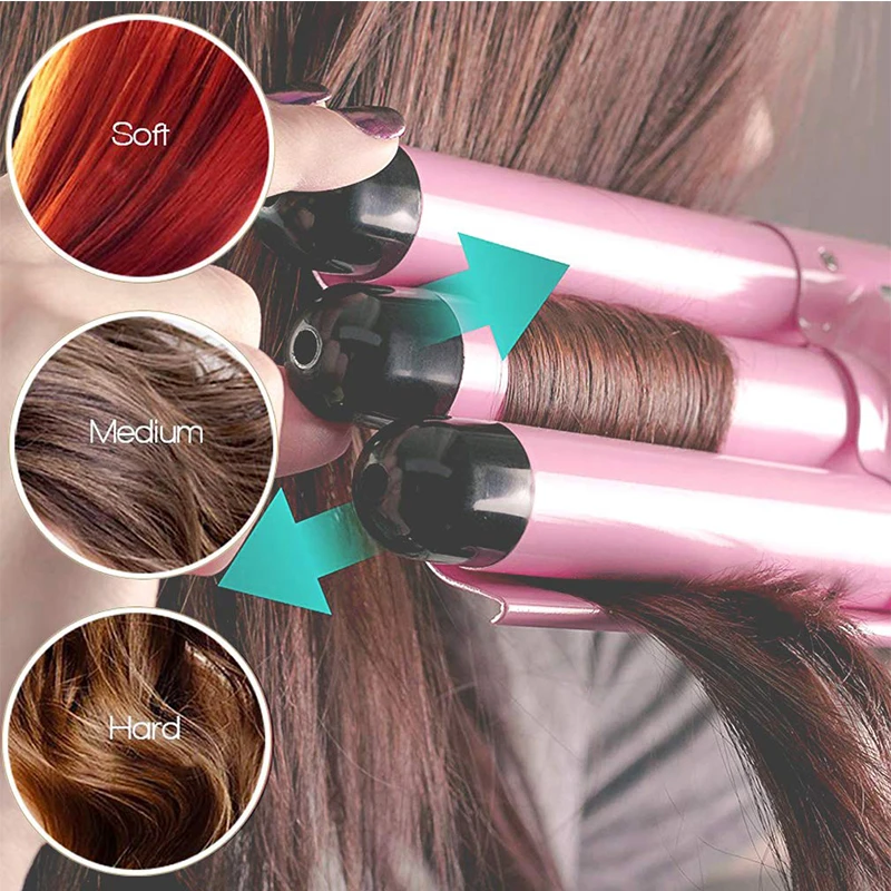 3 برميل السيراميك مموج الشعر عصا أداة تصفيف الشعر الكهربائية للشعر الطويل/القصير الجهد المزدوج مكشكش الشعر مع تأثير برميل يلوحون