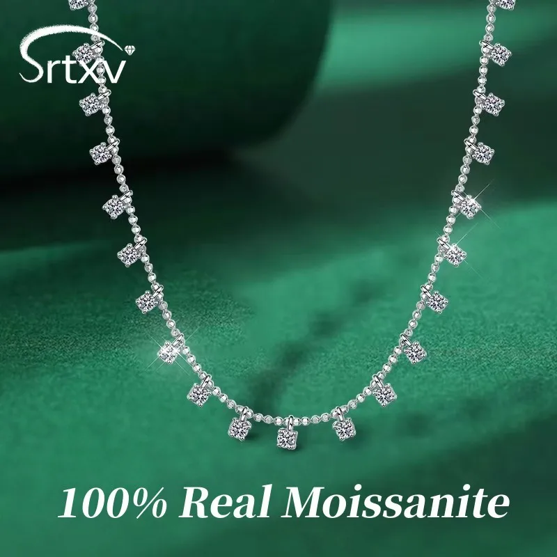 

9CTTW Full Moissanite Necklace for Women Tassel Pendant Wedding 925 Sterling Silver Plated 18k Chain Birthday Party Gift Jewelry