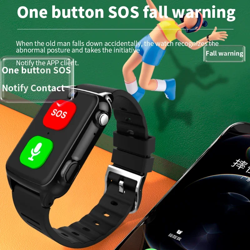 GPS Positioning Elderly Watch IP67 Waterproof 4G LTE SOS Button Emergency Alarm GPS Tracking Heart Rate Blood Pressure Monitor