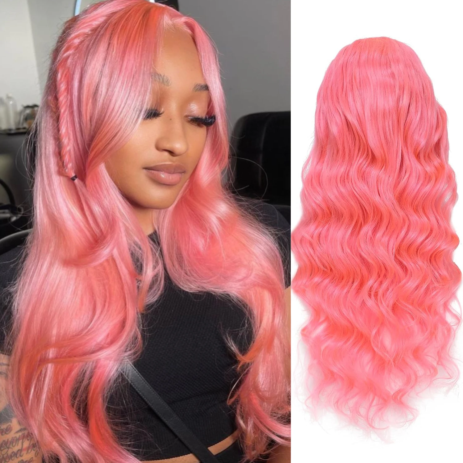 

Pink Body Wave Human Hair Lace Frontal Wig Pre Plucked HD Transparent 13x4 Lace Front Human Hair Wig For Women Human Hair