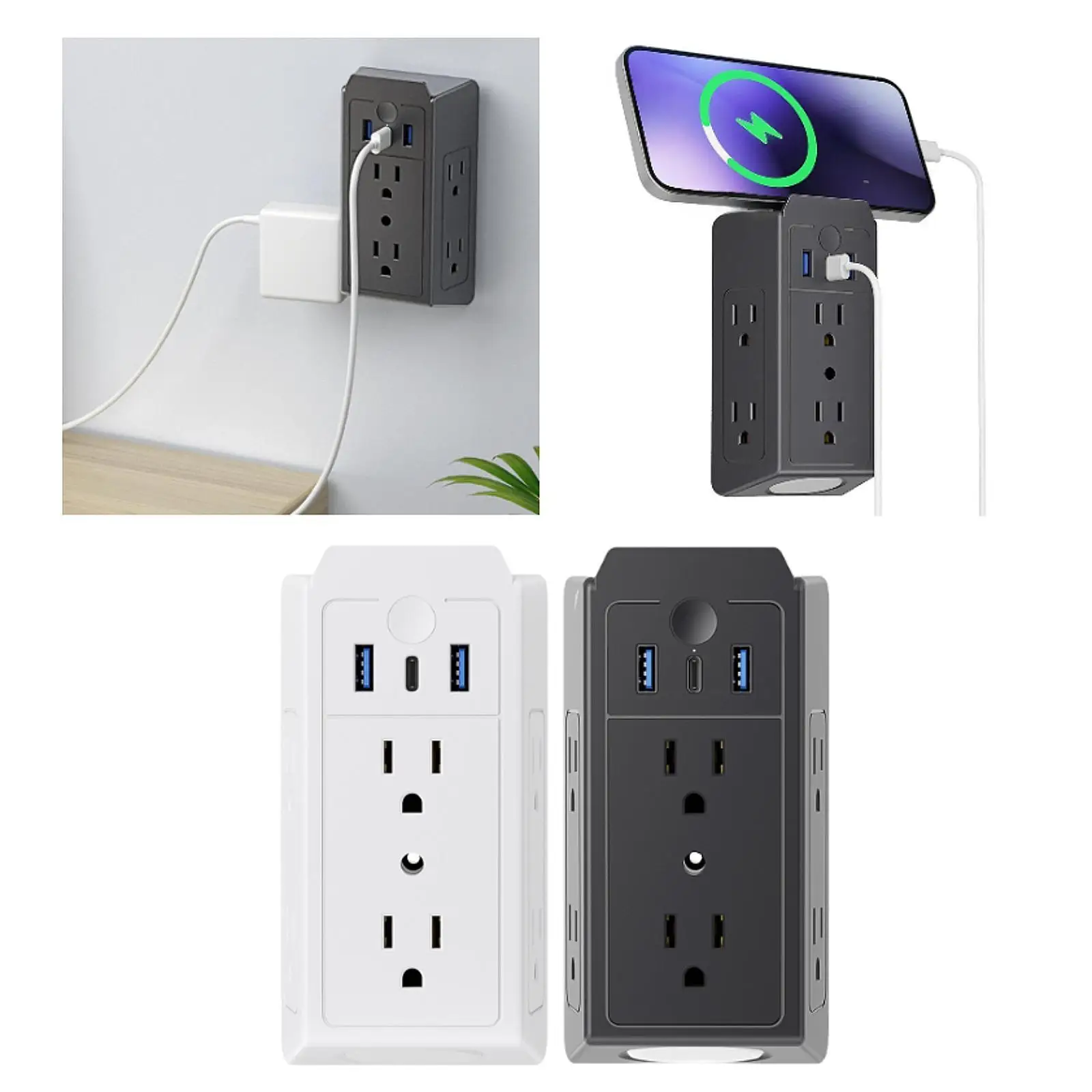 Extension de protection contre les surtensions à 6 prises, prise US 110V, multifonctionnelle, 3 faces